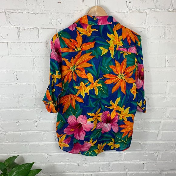 Tommy Hilfiger Long Sleeve Button Up Top Blouse 4 tropical hawaiian - Picture 3 of 3